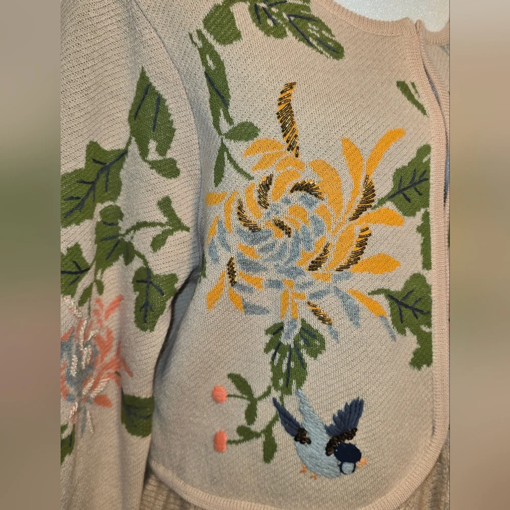 Antropologie Moth Winged Wonder Cardigan Peplum Sweater Women's Size Large - Picture 6 of 13